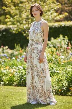 Haute Rogue Floral Print Maxi Dress with Crochet Detail